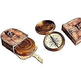 2.5" Robert Frost Poem Compass with Handmade Leather Carry Case Free Rustic Vintage Home Decor Gifts