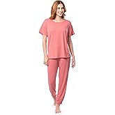 Fruit of the Loom womens Breathable Short Sleeve Top and Jogger Pant Sleep Pajama Set