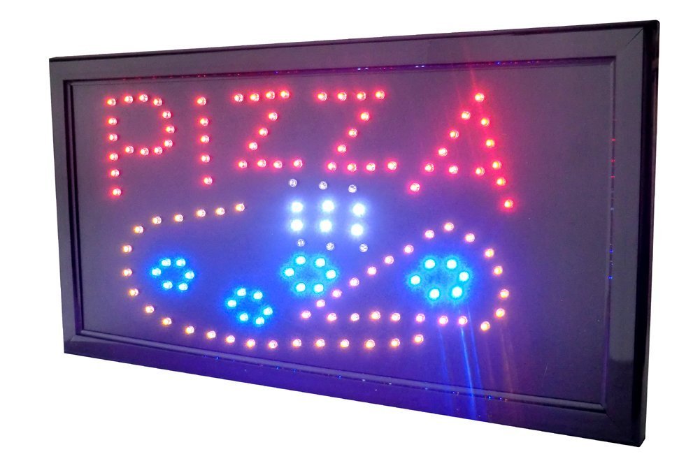 ELECTRONIC SHOP Modern LED Pizza Signage - Hanging Neon Display, Rectangular, Black