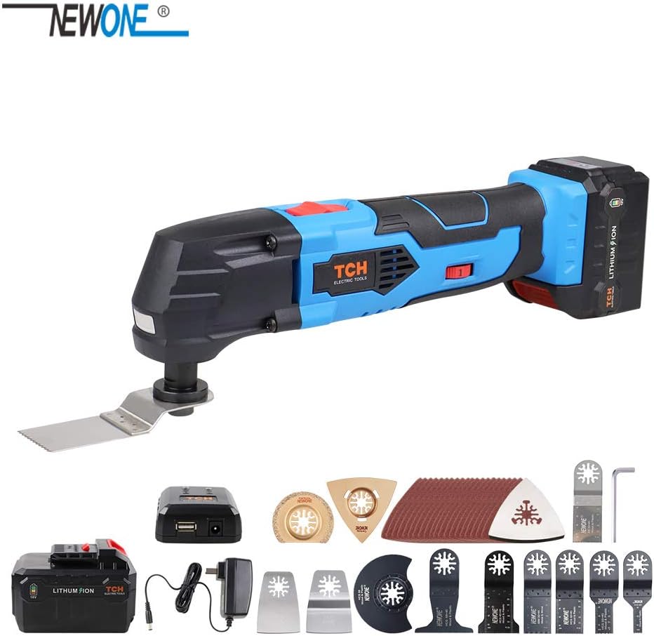 Newone 16V Lithium-Ion Cordless Oscillating Tools Multitool with LED 4000mAh Lithium battery and fast charger inc.40pcs oscillating saw blades