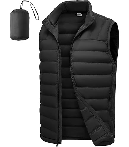 SWJGLITTR Men's Down Vest Male Collarless Lightweight Puffer Vest