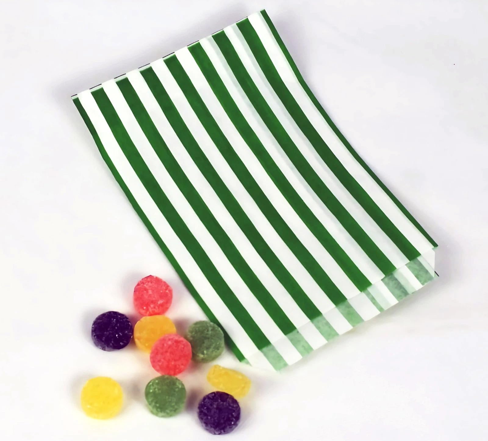500 Green 5" x 7" Striped Candy Sweet Paper Bags | Wedding Buffet Favour Cake Gift Pick n Mix Shop | Premium Quality UK Made