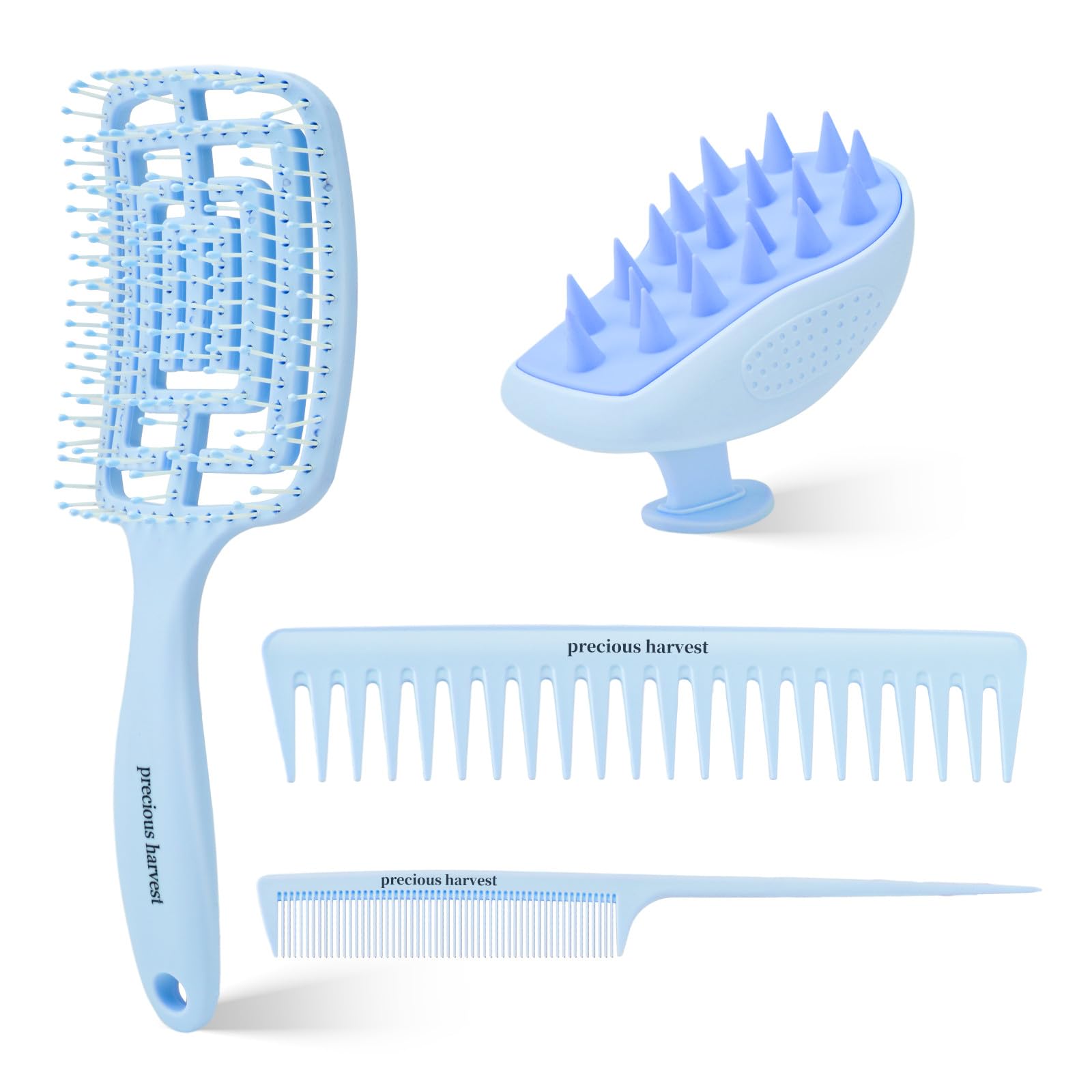 precious harvest Massage Shampoo Brush Cut-out Hair Combs Wide-toothed and Pointed-end Combs Macaroon Coloured Combs For All Hair Types (Light blue)