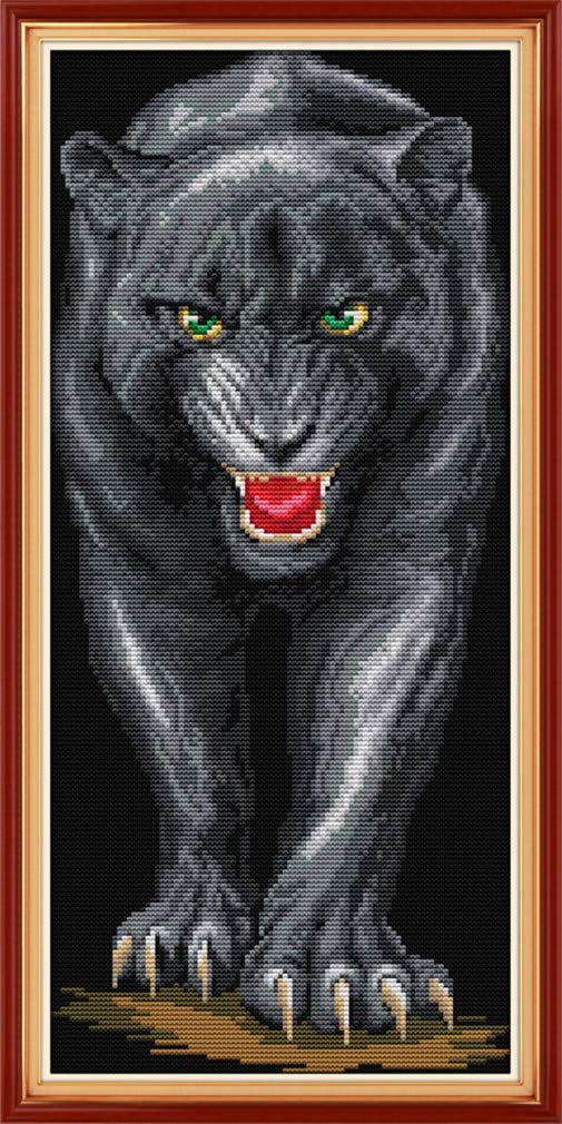 YEESAM ART Cross Stitch Kits for Adults Beginner - Black Panther Animal - Embroidery Set Needlework DIY Handmade