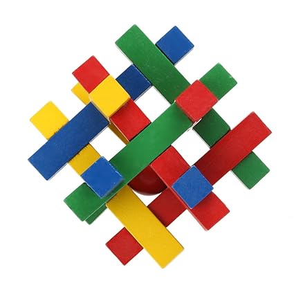 VIPECO Durable Colorful Kongming Luban Lock Kids Adult Wooden Puzzle Brain Teaser Toy Material: Wooden