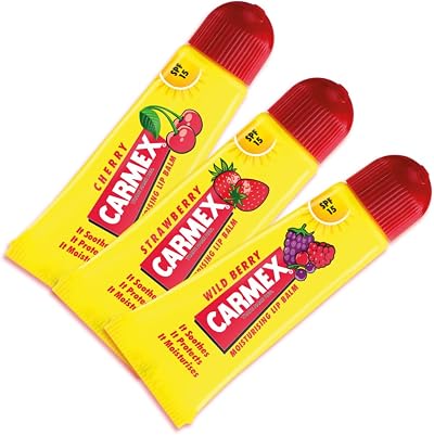 Carmex Fruity Trio Lip Balm Set SPF 15 Cherry Berry Strawberry 3 Pack