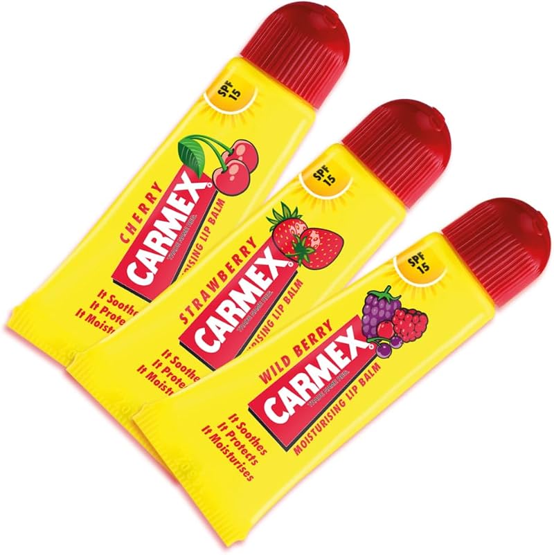 Carmex Fruity Trio Lip Balm Set SPF 15 Cherry Berry Strawberry 3 Pack