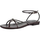 Sqzrkj Strappy Flat Sandals for Women Comfortable Open Toe Ankle Strap Thong Sandals Summer Beach Dressy Shoes