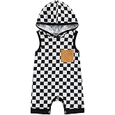 Karesoull Newborn Boy Checkered Outfit Baby Sleeveless Hooded Romper Jumpsuit Cute Summer Clothes