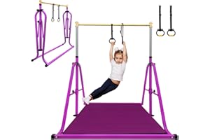 Peakpath Foldable Gymnastics Bar for Kids, Adjustable Height 3-5ft, 330lbs Weight Capacity, Professional Junior Training Equipment for Home, Ideal for Girls & Boys Birthday Gift