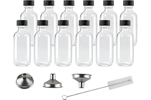 XHPHAPACK 12 Pack 2 oz Glass Shot Bottles with Caps,Clear Round Small Glass Ginger Shot Bottle With Lids, 60ml Mini Travel Essential Bottles Suitable for DIY Juice,Potion,Whiskey and Other Drinks