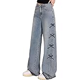 kakarin choyx Fashion Women's Jeans Y2K High Waist Casual Vintage Baggy Straight Cut Cute Bow Embroidered Denim Pants