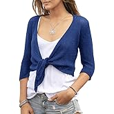 YeMgSiP Women's Tie Front Shrug 3/4 Sleeve Bolero Sheer Knotted Lightweight Cardigan Sweaters Short Shawl Tops