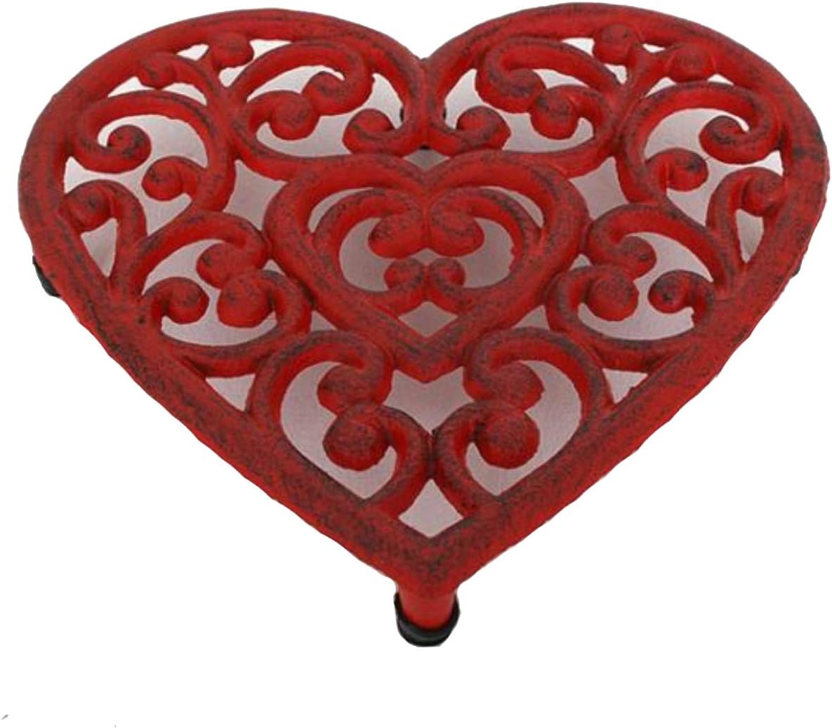 Antiqued Red Heart Shaped Cast Iron Trivet, 7.8" Kitchen & Dining