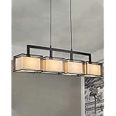 7PMBEANE Linear Chandelier for Dining Room, Modern 4 Light Kitchen Island Lighting with Fabric Lampshade, Rectangular Chandel