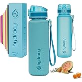 Hydracy Water Bottle with Time Marker -Large BPA Free Water Bottle & No Sweat Sleeve -Leak Proof Gym Bottle with Fruit Infuser Strainer & Times to Drink -Ideal for Fitness Sports & Outdoors