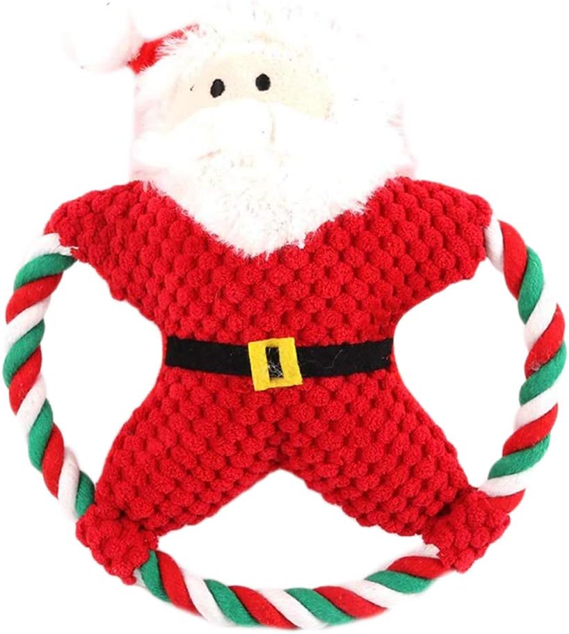 Oyria Christmas Pets Squeaky Toys Cartoon Cotton Rope Christmas Teeth Grinding Sound Dog Chew Plush Toy Molar Bite Venting,Red