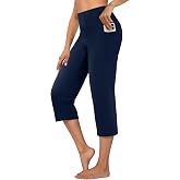 DLOODA Capri Pants for Women High Waist Cropped Yoga Pants with Pockets | Straight Leg,Pull-On,Elastic Waist,Stretchy Athletic Leggings for Workout Yoga Running Daily