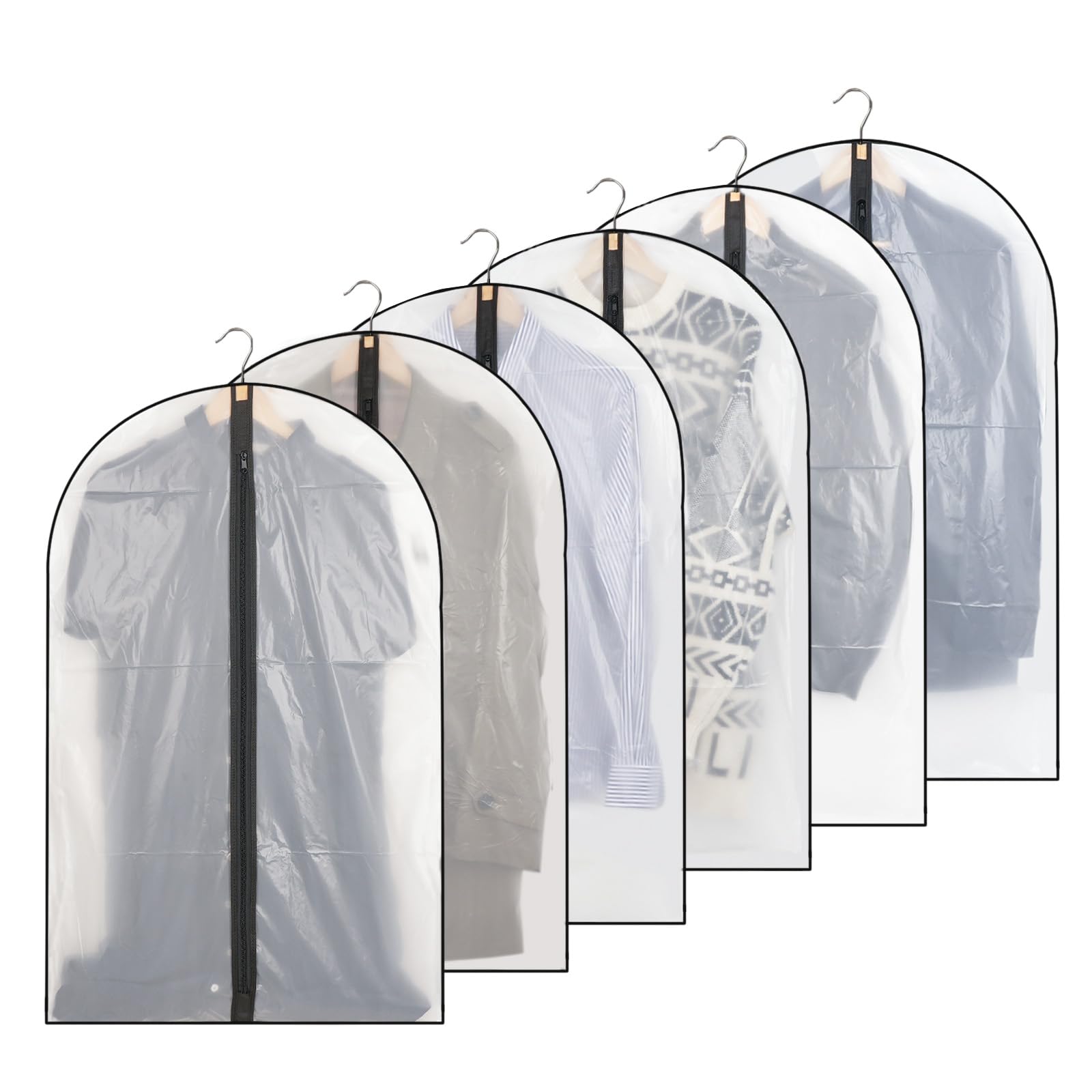 Garment Bags Dustproof Clothes Covers PEVA translucent cover 6 pieces 60 * 100cm black Mite-proof, waterproof, moth-proof breathable with zipper suit protector