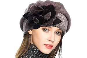 VECRY Lady French Beret 100% Wool Beret Floral Dress Beanie Winter Hat