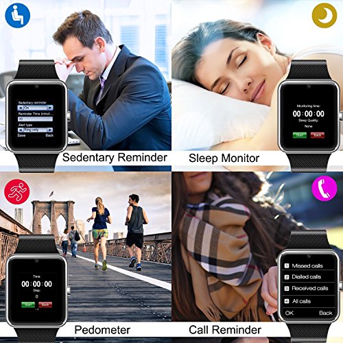 Smartwatch, Collasaro Sweatproof Smart Watch Phone with Camera and SIM Card Slot for IOS iPhone, Android Samsung HTC Sony LG Smartphones