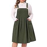 Agnes Orinda Plus Size Corduroy Pinafore Dress for Women Pleated Adjustable Strap Suspender Skirt Short Overall Dress
