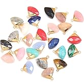 Wholesale Natural Stone Pendants, Fan Shaped Faceted Crystal Quartz Stone Charms, Jade Turquoise Agate Semi Precious Pendants for Bracelet Necklace Jewelry Making DIY (Mix Style 5pcs)