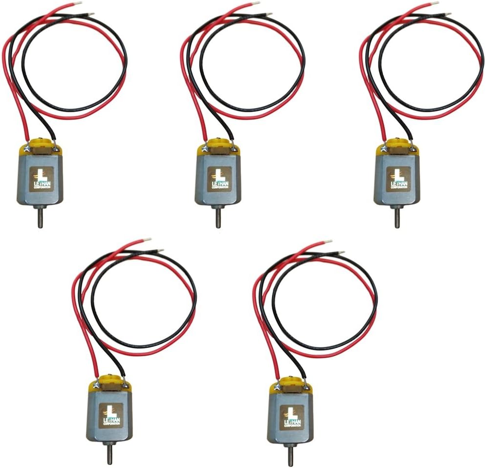 Lethan Rectangular Mini Motor 1.5-3V, 7mm Shaft Length w/ 12" Lead Wires (Pack of 5)