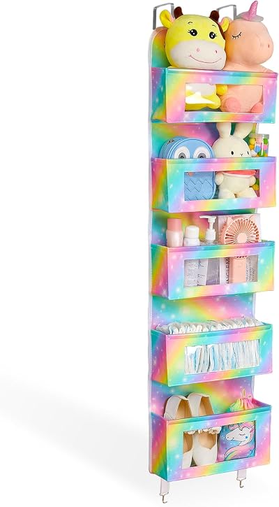 MHJY Over Door Storage Organizer 5 Pockets 123cm Felt Hanging Clear Window Baby