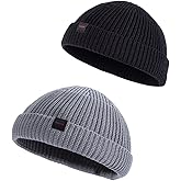 DASMINI 2 Pack Fisherman Beanie Hats for Men Women,Knit Trawler Skull Cap,Watch Cap,Spring Fall Winter Warm Short Hats