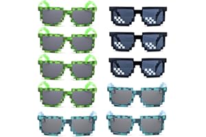 kilofly 10pc 8-Bit Pixel UV Protect Gamer Sunglasses Adult Kids Party Favors