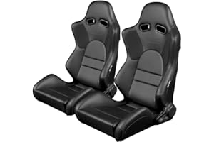 BRAUM RACING BRAUM Blk Leather Carbon Fiber Mix Racing Seats w/ Blk Fabric & Blk Stitch -Pair