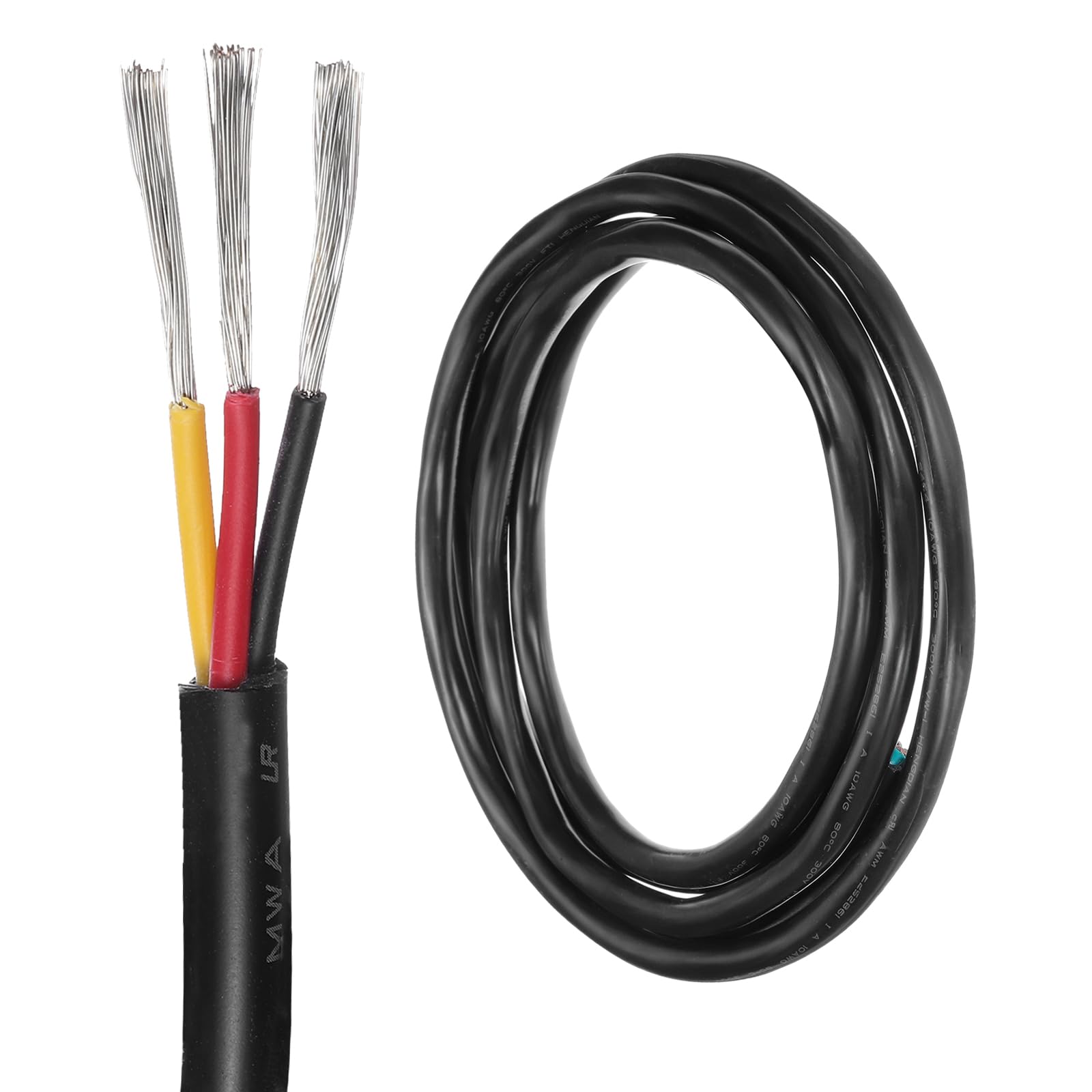 DMiotech 10 Gauge Wire Electrical Wire 3 Conductor, 10 AWG Extension Cable Cord 10 Ft/3 m UL2464 300V Stranded Tinned Copper Wire for LED Lighting Automotive