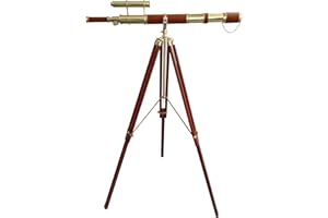 NAVIROCK Vintage Brass Telescope, 64x Magnification, 39" Tube, Brown & Brass Finish, Manual Focus, Altazimuth Mount, Beginner, Adults, Nautical Decor
