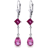 14k White Gold Dangle Earrings with Pink Topaz