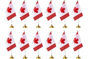 BJAINGEXK 12-piece Canada Desk Flag Set, Canada Mini Desk Office Flag, 12-inch long flagpole, miniature Desk flag, Home Offic