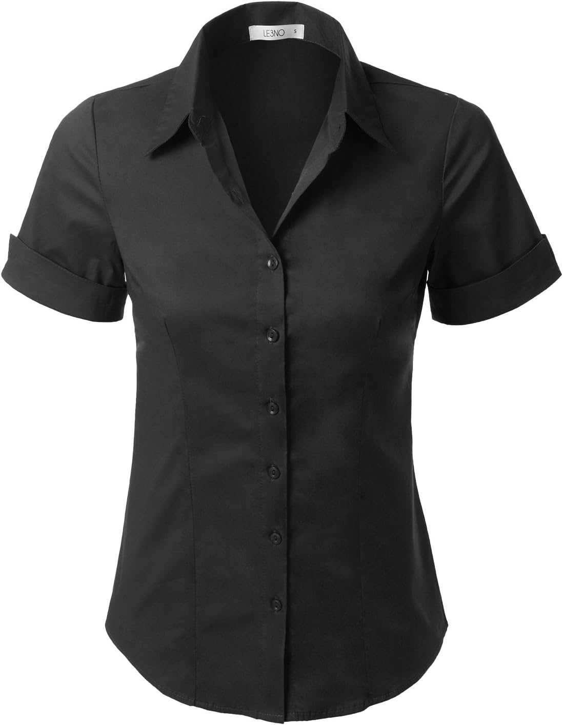 LE3NO Womens Tailored Short Sleeve Button Down Shirt with Stretch