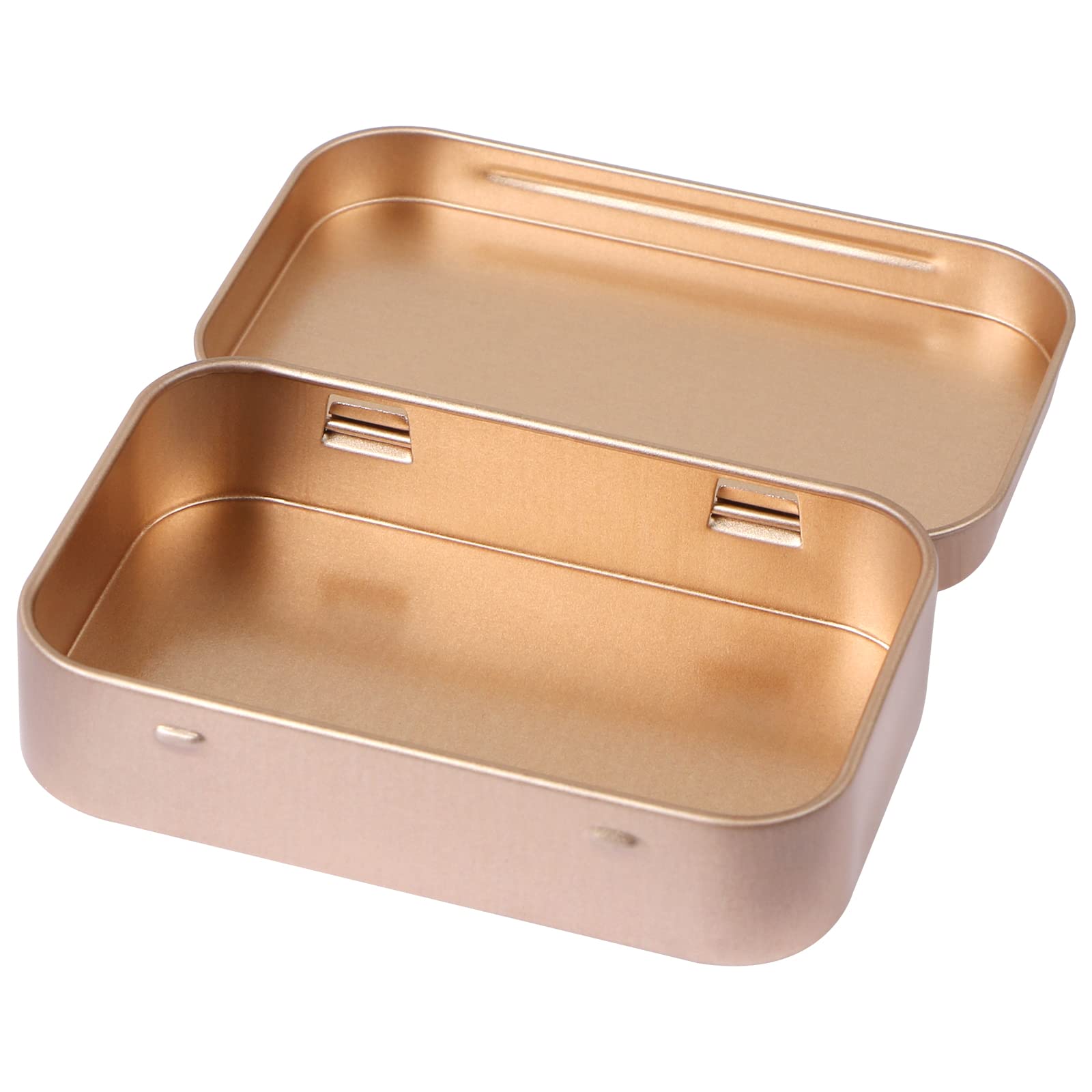 MIDELONG 3 Pack Metal Rectangular Hinged Tins Box with Lid Mini Portable Box Empty Craft Containers Small Storage Kit Home Outdoors Organizer for Soap Mint Cookie 3.8x2.4x0.8 inch, Rose Gold