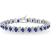 B. BRILLIANT Sterling Silver Genuine, Created or Simulated Gemstone Oval & S Tennis Bracelet for Women