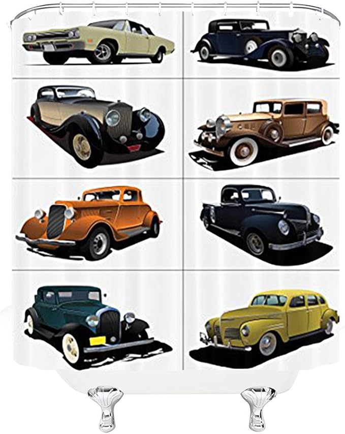 MNSC Cars Shower Curtain, Rare Fifties Vintage Cars with