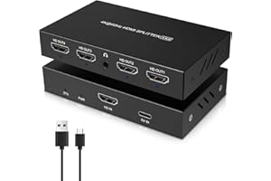 ELALIGHT HDMI Splitter 1 in 4 Out, 1x4 Power HDMI Splitter 4 Ports w/AC Adapter, 4k@60hz Splitter Copy 1 Source to 4 HDMI Displays, HDMI Switcher Selector Support 3D Full HD Distributor, EDID Adaptive
