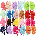 20pcs Hair Bows-15 Pure Color+5 Polka Dot- Alligator Clip Grosgrain Ribbon Headbands for Baby,Girls and Young Women