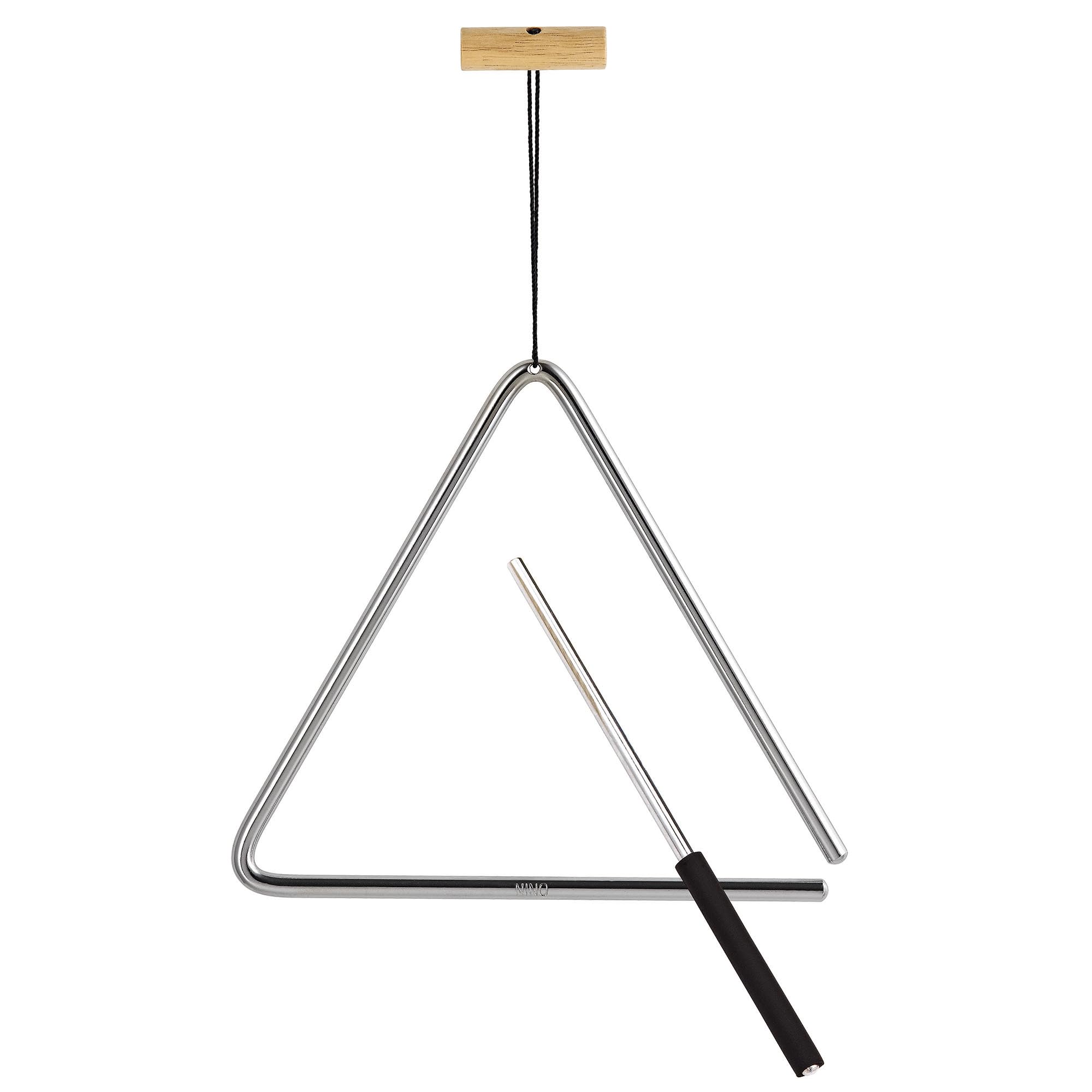 Nino Percussion Triangle Musical Instrument – Large – with Beater – for Children from 4 Years – Steel and Wood, Natural (NINO552)
