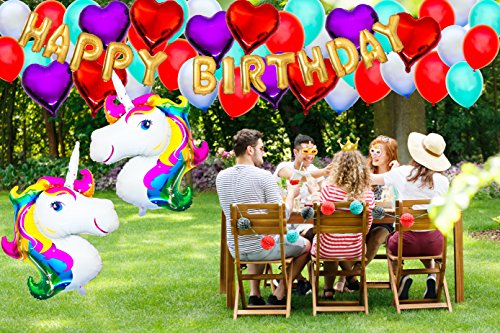 image for SuperHeroes Unicorn Kids Party Supplies Set - Gold Happy Birthday Bann