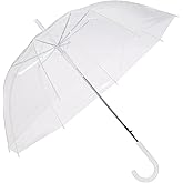 Amazon Basics Clear Umbrella for Rain, Round Bubble Umbrella for Wedding, With Wide Coverage (35" Canopy Diameter), Auto Open, Strong Fiberglass Frame, Steel Shaft, Spoke Protectors for Safety