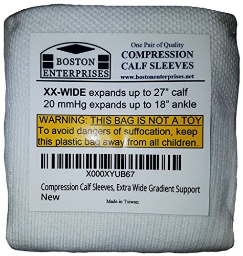 Compression Calf Sleeves XX Wide - Unisex, Soothing Gradient Support. Extra Wide Comfortable Cuff. (White)