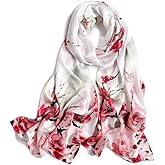 100% Mulberry Silk Scarfs for Women Floral Print Satin Long Scarf for Headscarf Hair Wraps Shawl with Gift Packed