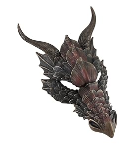 Resin Wall Sculptures Metallic Bronze Finish Dragon Head Wall Mask Medieval Decor 8.5 X 12 X 5.5 Inches Bronze