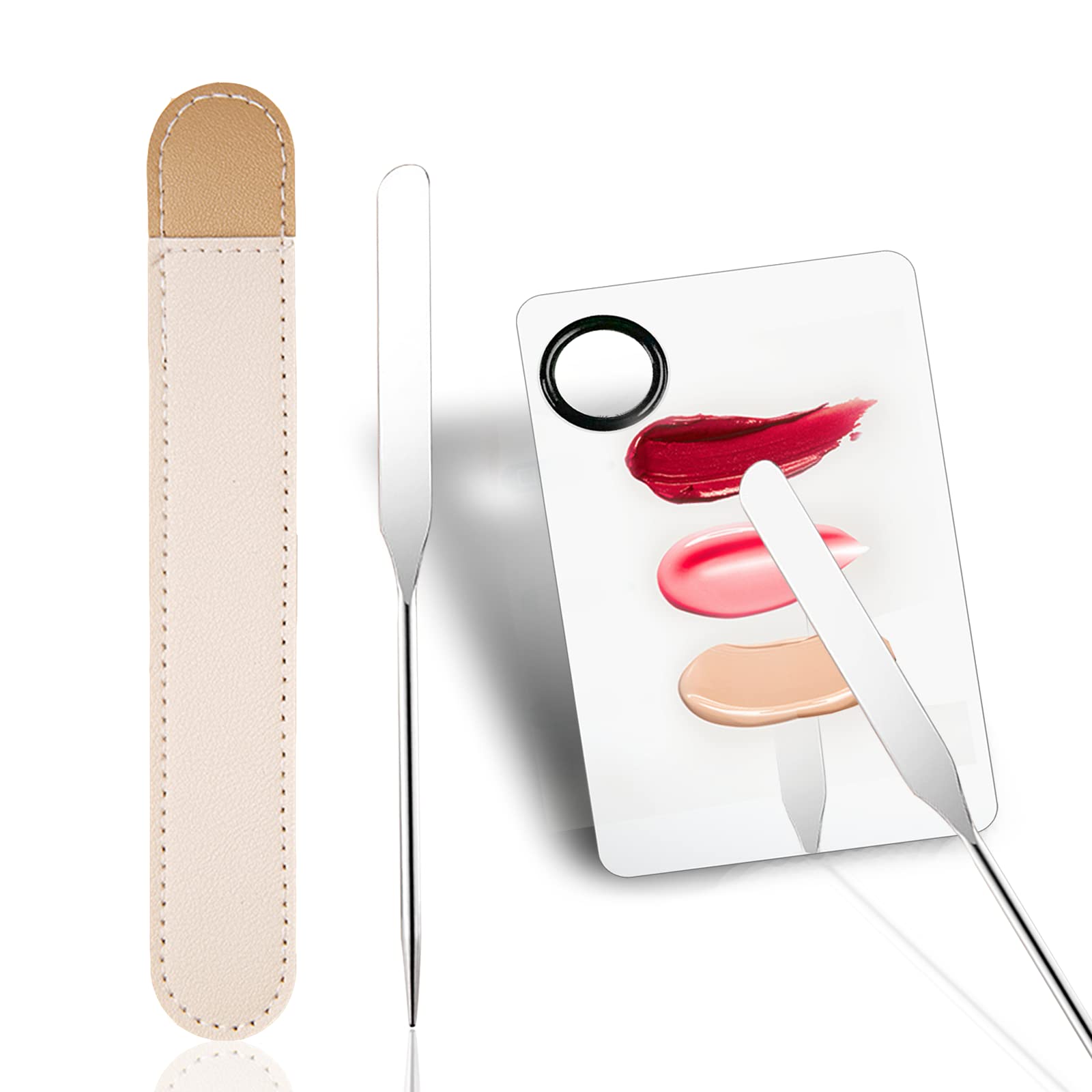 Penubuy Picasso Makeup Spatula and Palette Set, Korean Makeup Tool with Leather Cover, Stainless Steel Palette with Scraper for Cosmetic Pigment Blending — image 1