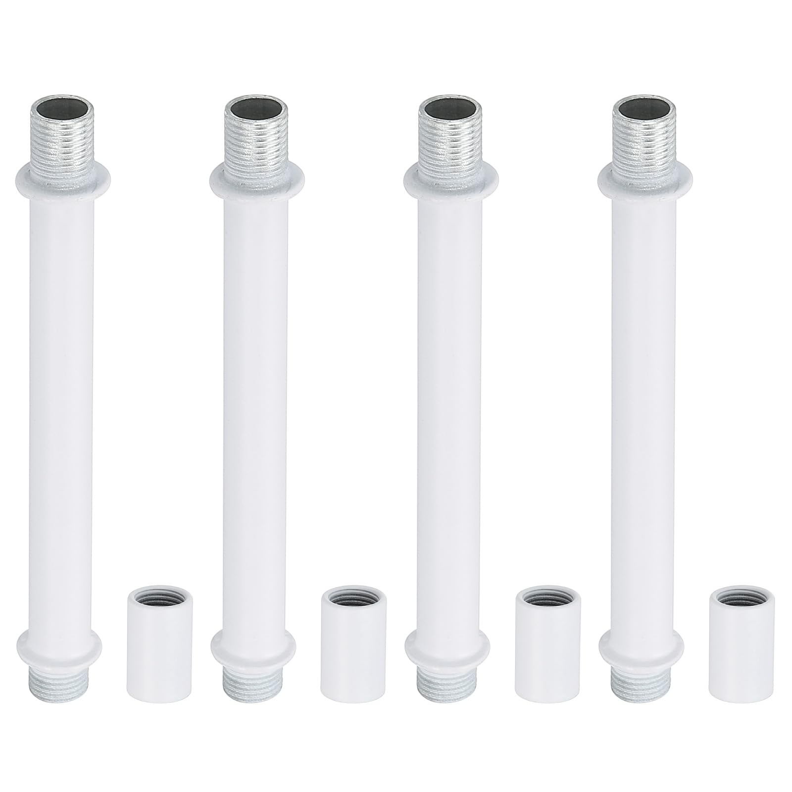 PATIKIL Straight Pipe Lamp Stems Rod Kit, 4Set M10 Carbon Steel 100mm(3.94") Long Double End Thread Rod with Coupling Nuts Sleeve Connector for Table Lamps Chandeliers, White